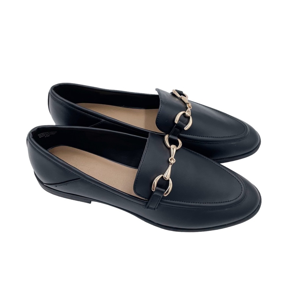 LOFT Horsebit Loafers Black Faux Leather Gold Hardware Shoes Women's Size 8.5 - Picture 2 of 11